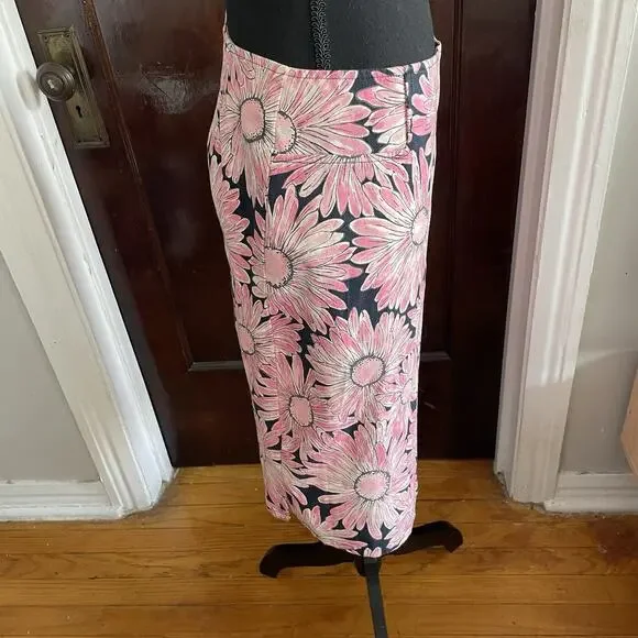 Talbots Vintage Floral Pencil Denim Skirt Womens Sz 10 Stretch Cotton Pink - Picture 4 of 8